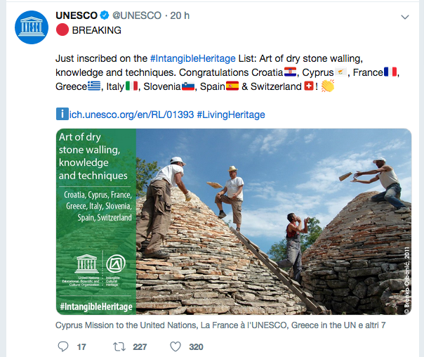 L’arte dei muretti a secco dichiarata patrimonio dell’umanità dell’Unesco